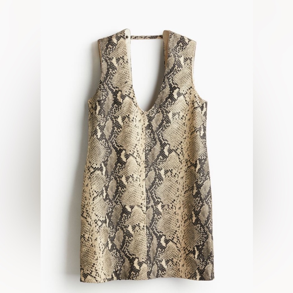 Snakeskin print genuine leather dress